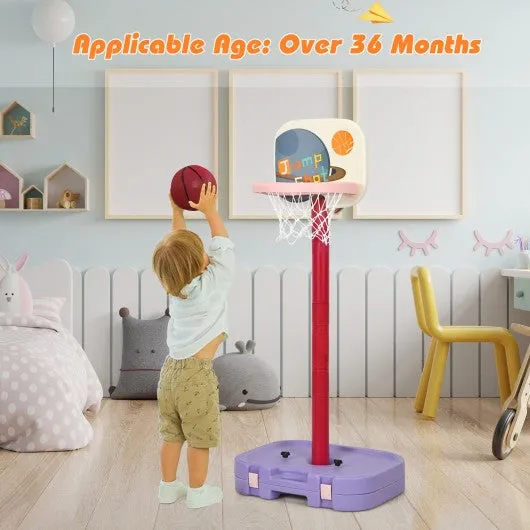 2 in 1 Kids Basketball Hoop Stand with Ring Toss and Storage Box-Purple