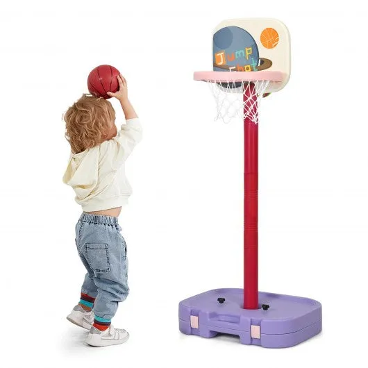 2 in 1 Kids Basketball Hoop Stand with Ring Toss and Storage Box-Purple