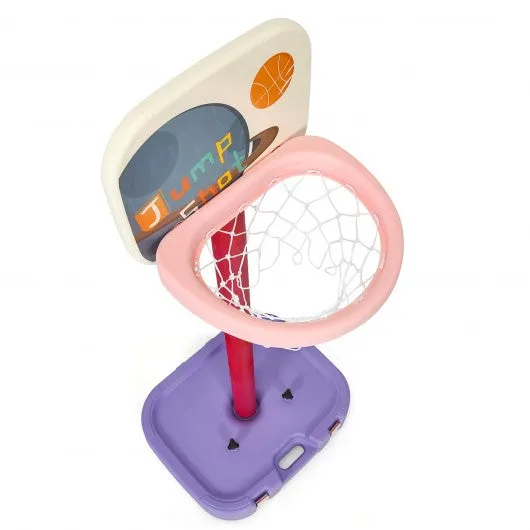 2 in 1 Kids Basketball Hoop Stand with Ring Toss and Storage Box-Purple