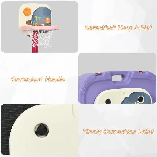 2 in 1 Kids Basketball Hoop Stand with Ring Toss and Storage Box-Purple
