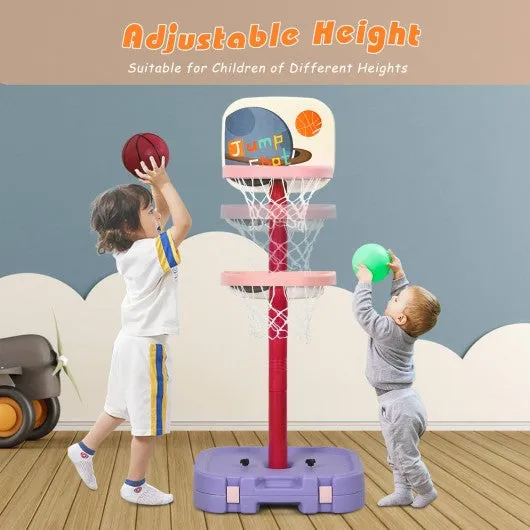 2 in 1 Kids Basketball Hoop Stand with Ring Toss and Storage Box-Purple