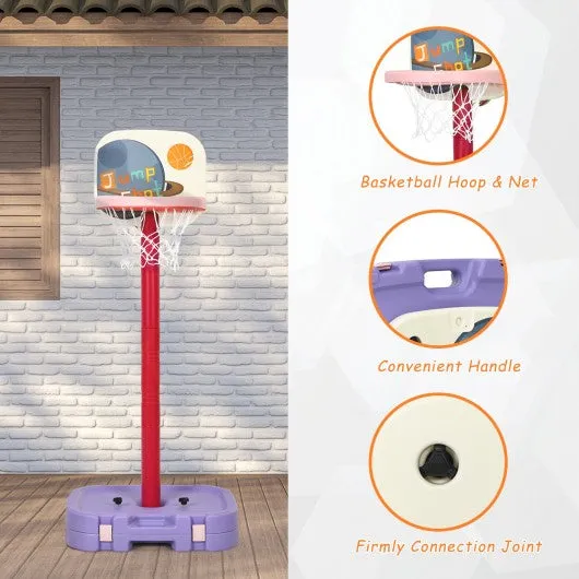 2 in 1 Kids Basketball Hoop Stand with Ring Toss and Storage Box-Purple