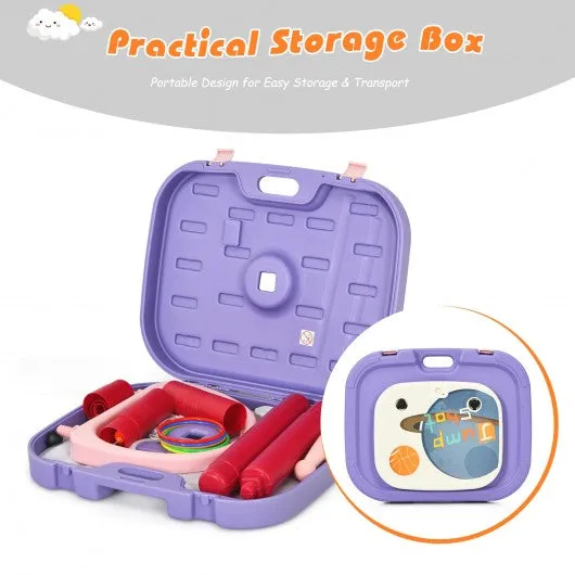 2 in 1 Kids Basketball Hoop Stand with Ring Toss and Storage Box-Purple