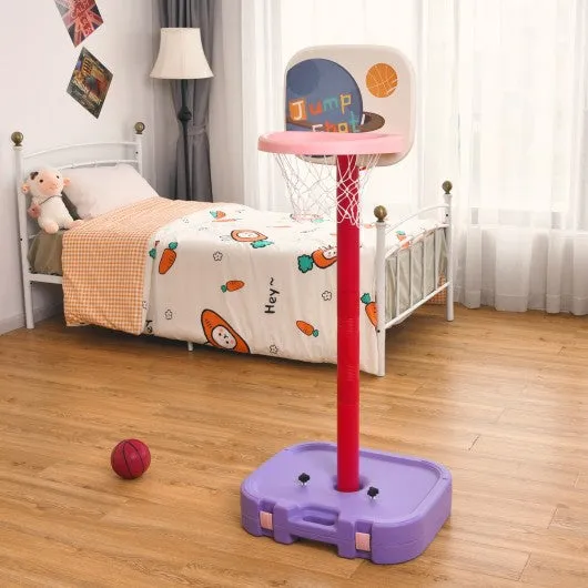 2 in 1 Kids Basketball Hoop Stand with Ring Toss and Storage Box-Purple