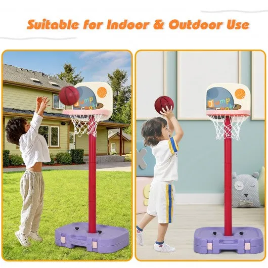 2 in 1 Kids Basketball Hoop Stand with Ring Toss and Storage Box-Purple