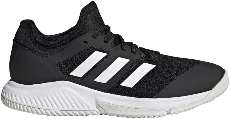 adidas Women's Court Team Bounce Volleyball Shoe, Black/White/Silver Metallic, 5.5