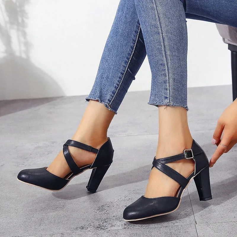 Amozae-New Roma Pumps Women Sandals High Heels Ankle Strap Summer Hemp Buckle Strap Pumps Casual Slip-on Shoes Plus Size