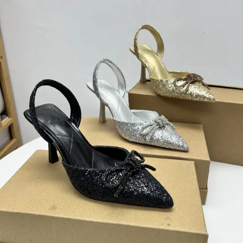 AMOZAE-- Sequined Slingback Stilettos