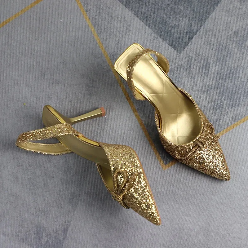 AMOZAE-- Sequined Slingback Stilettos