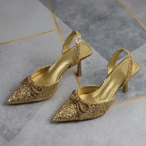 AMOZAE-- Sequined Slingback Stilettos