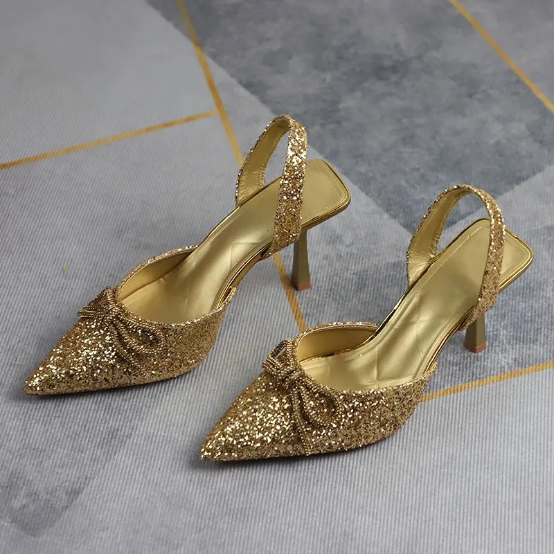 AMOZAE-- Sequined Slingback Stilettos