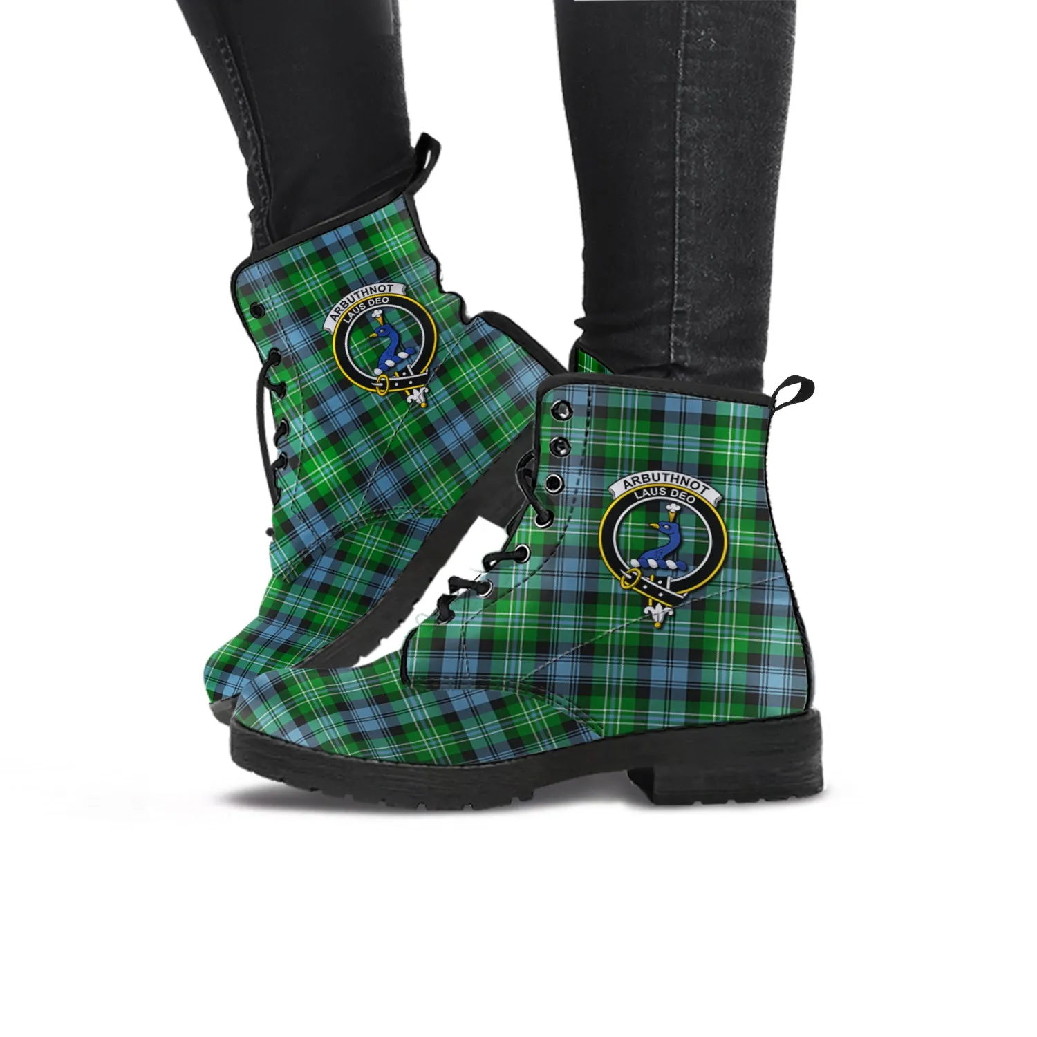 Arbuthnot Ancient Tartan Leather Boots with Family Crest