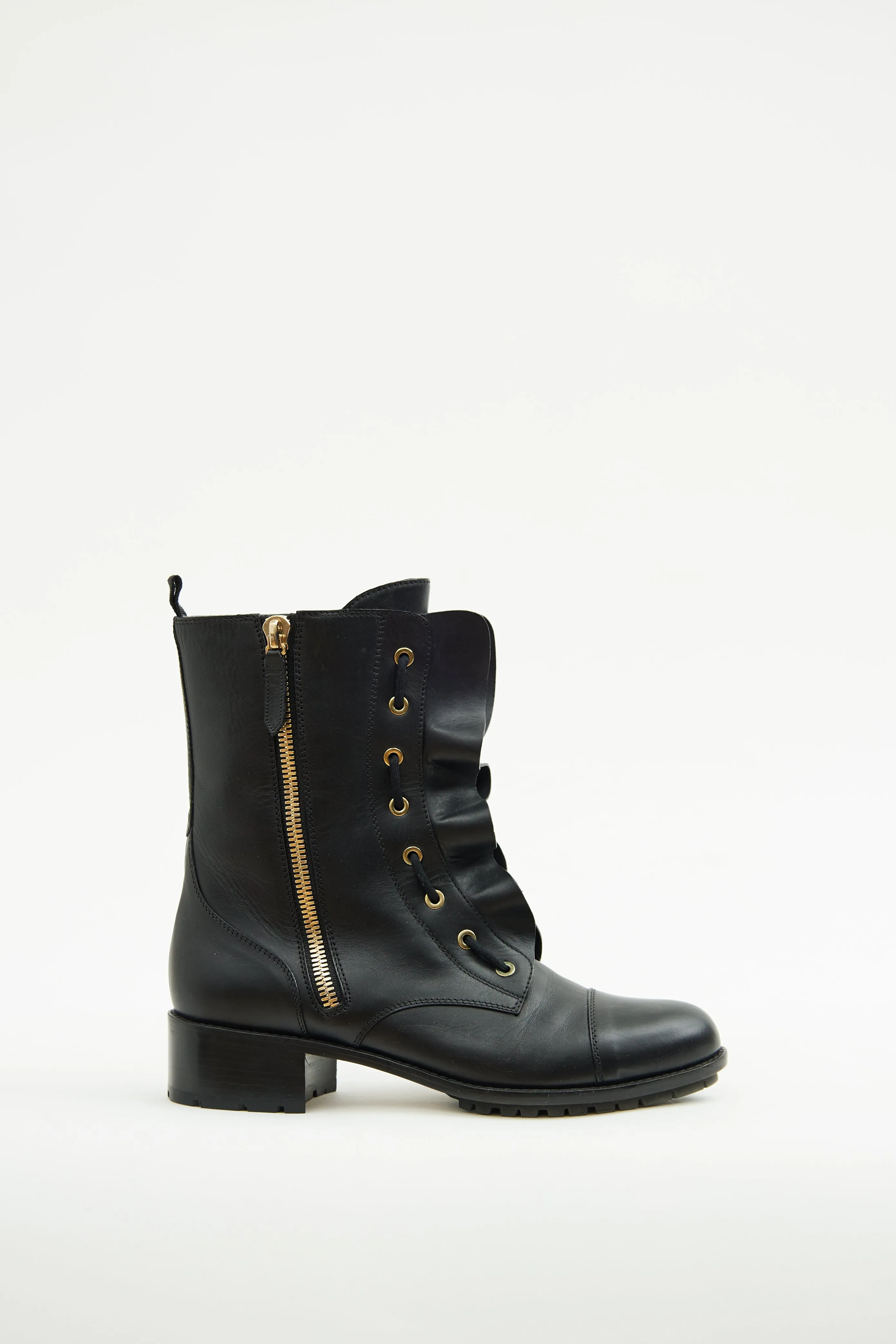 Black Ruffle Combat Boot