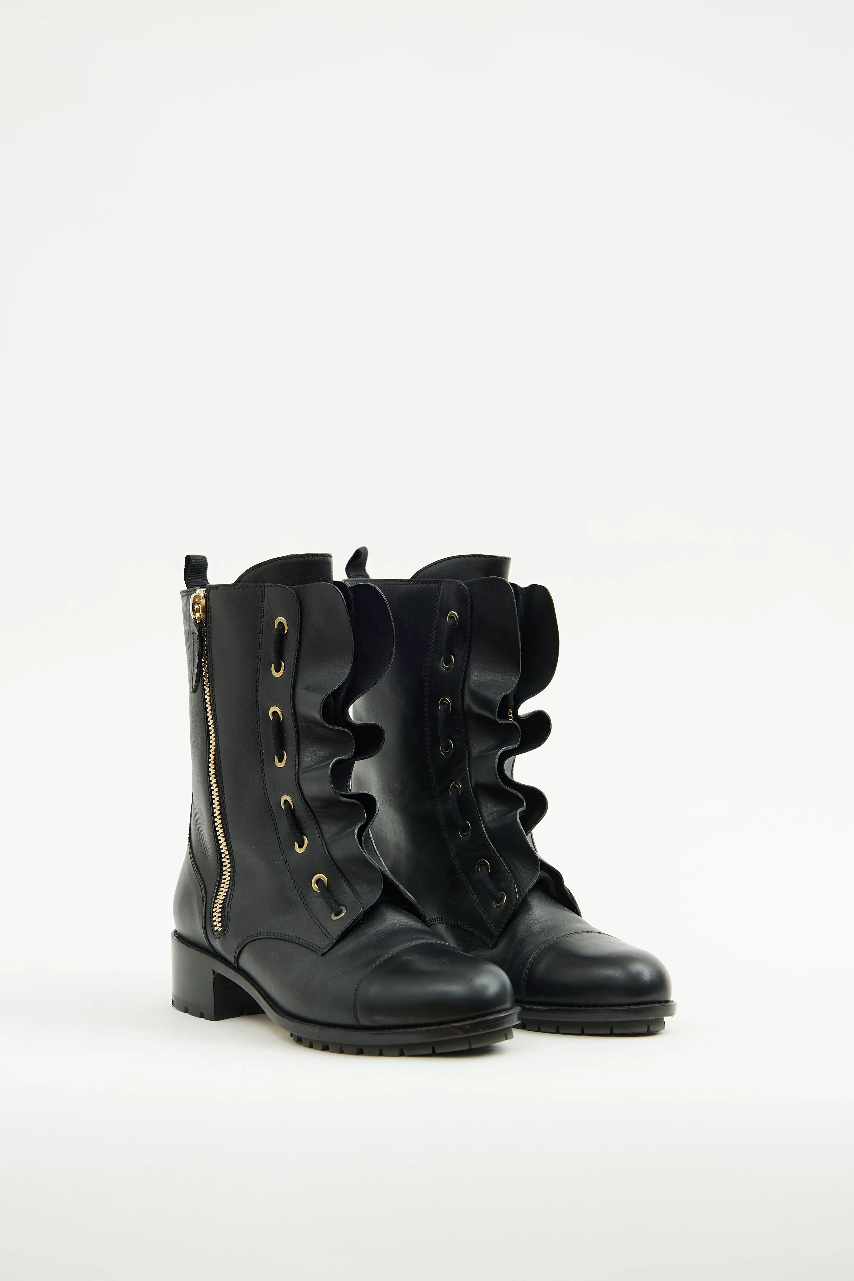 Black Ruffle Combat Boot
