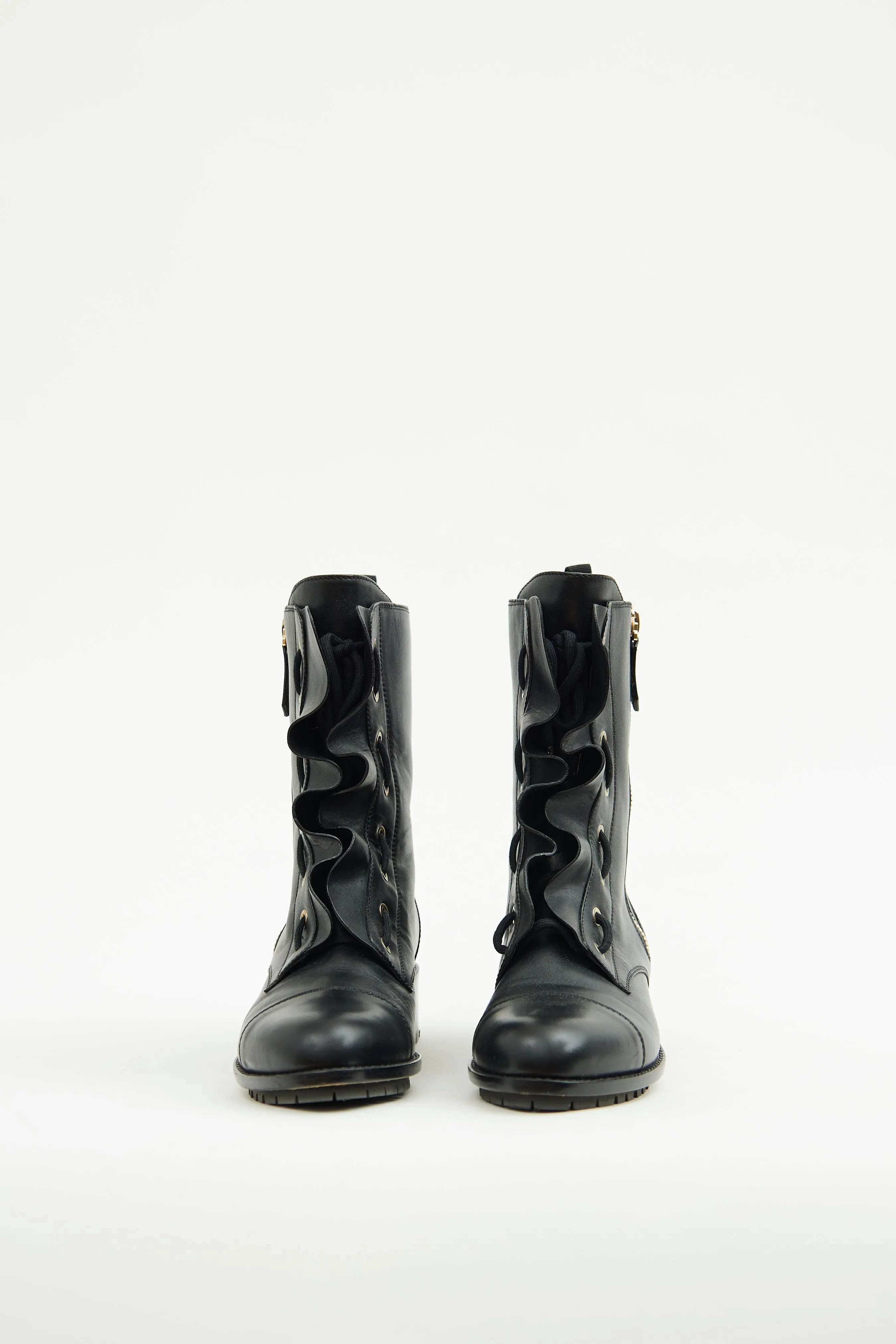 Black Ruffle Combat Boot