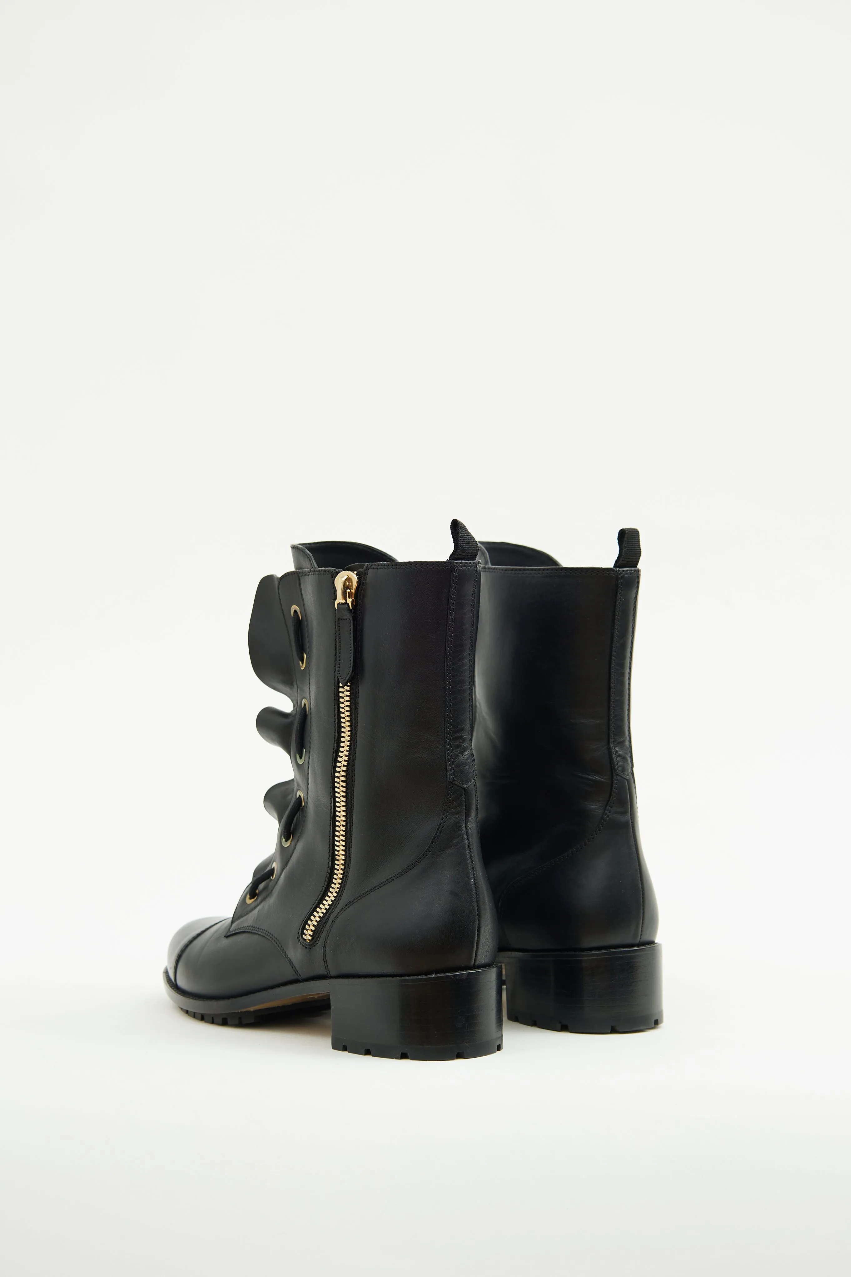 Black Ruffle Combat Boot