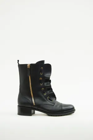 Black Ruffle Combat Boot