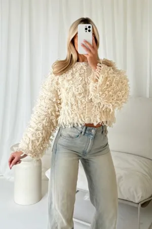 Daisy cream shaggy knit cardigan
