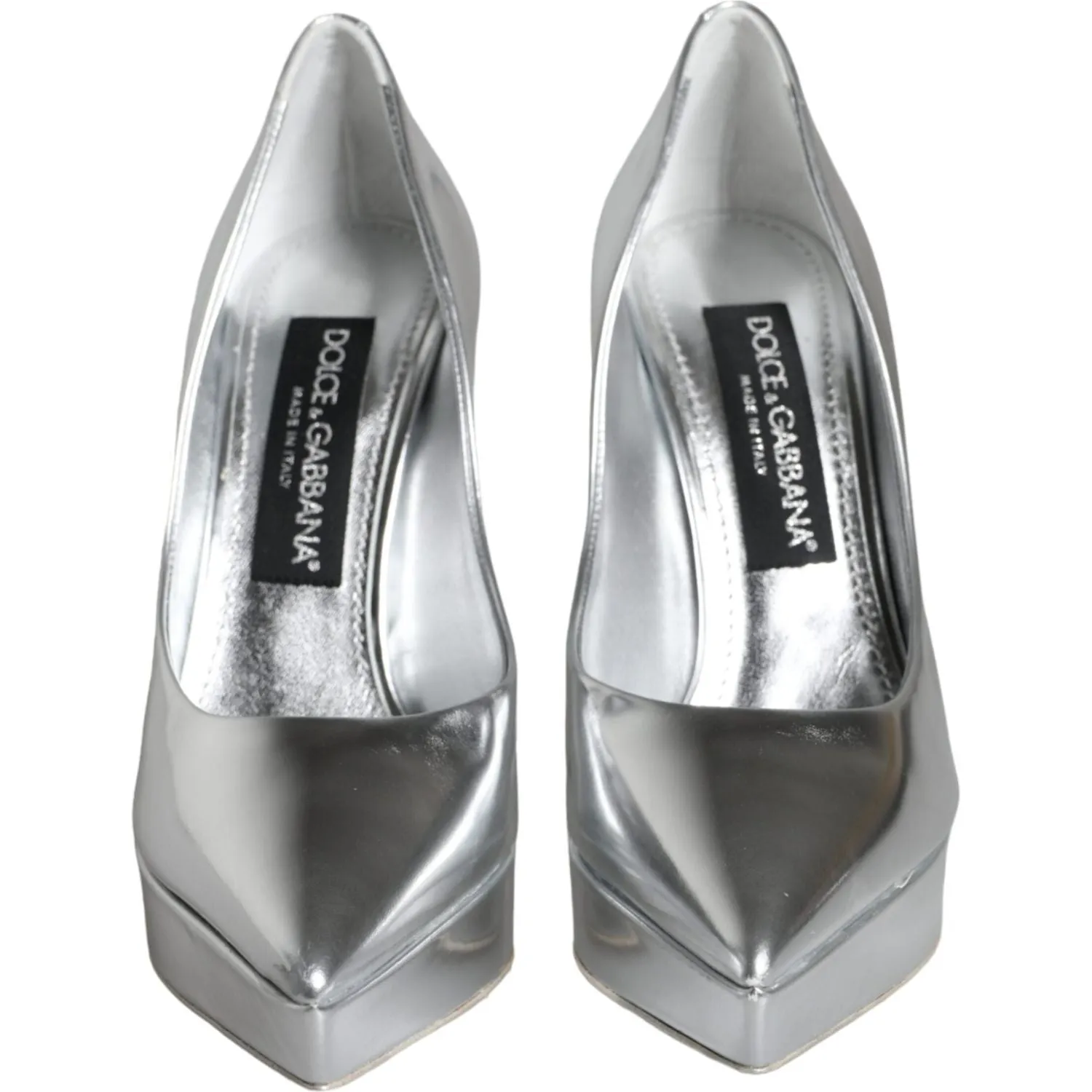 Dolce & Gabbana Silver Leather Platform Heels Pumps Shoes