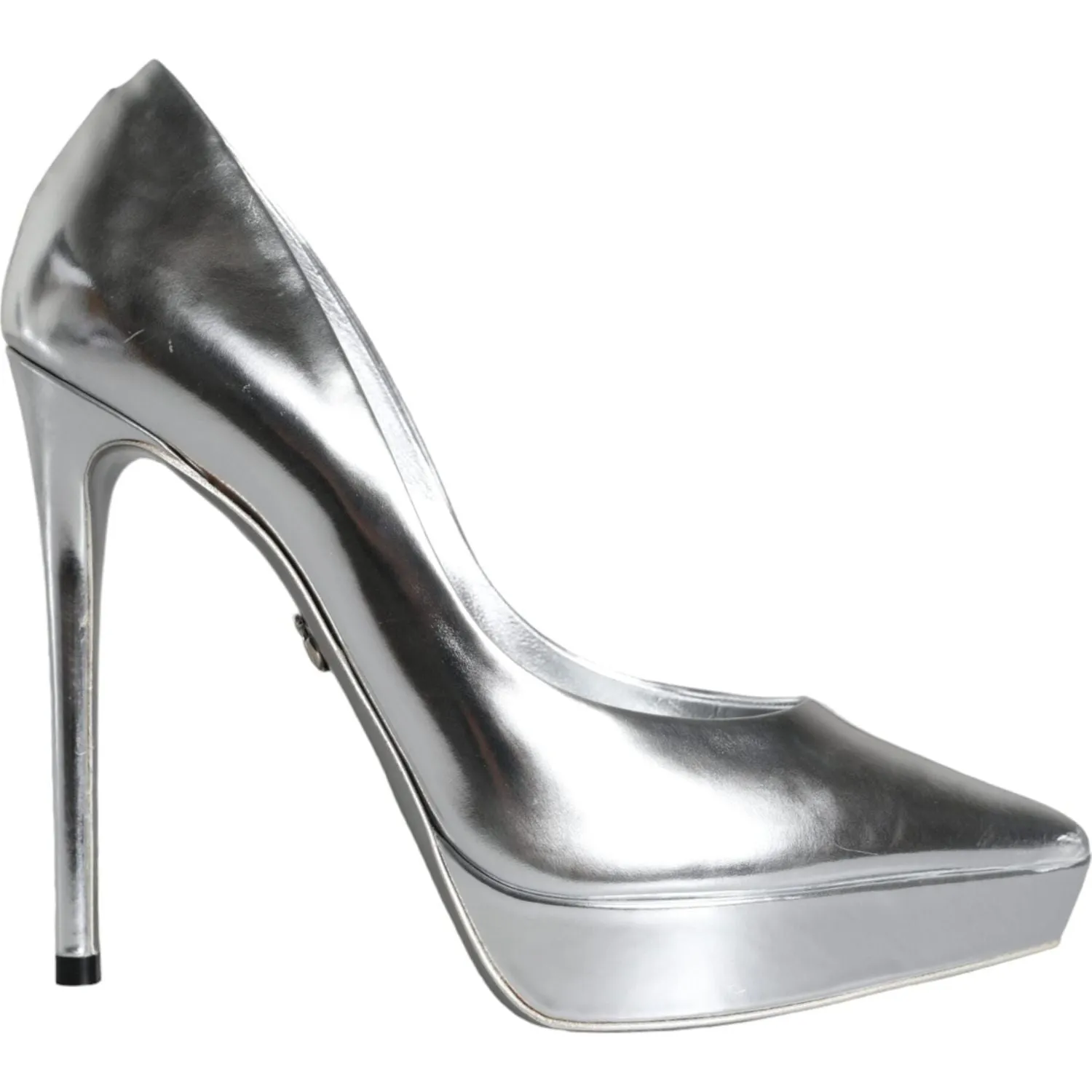 Dolce & Gabbana Silver Leather Platform Heels Pumps Shoes