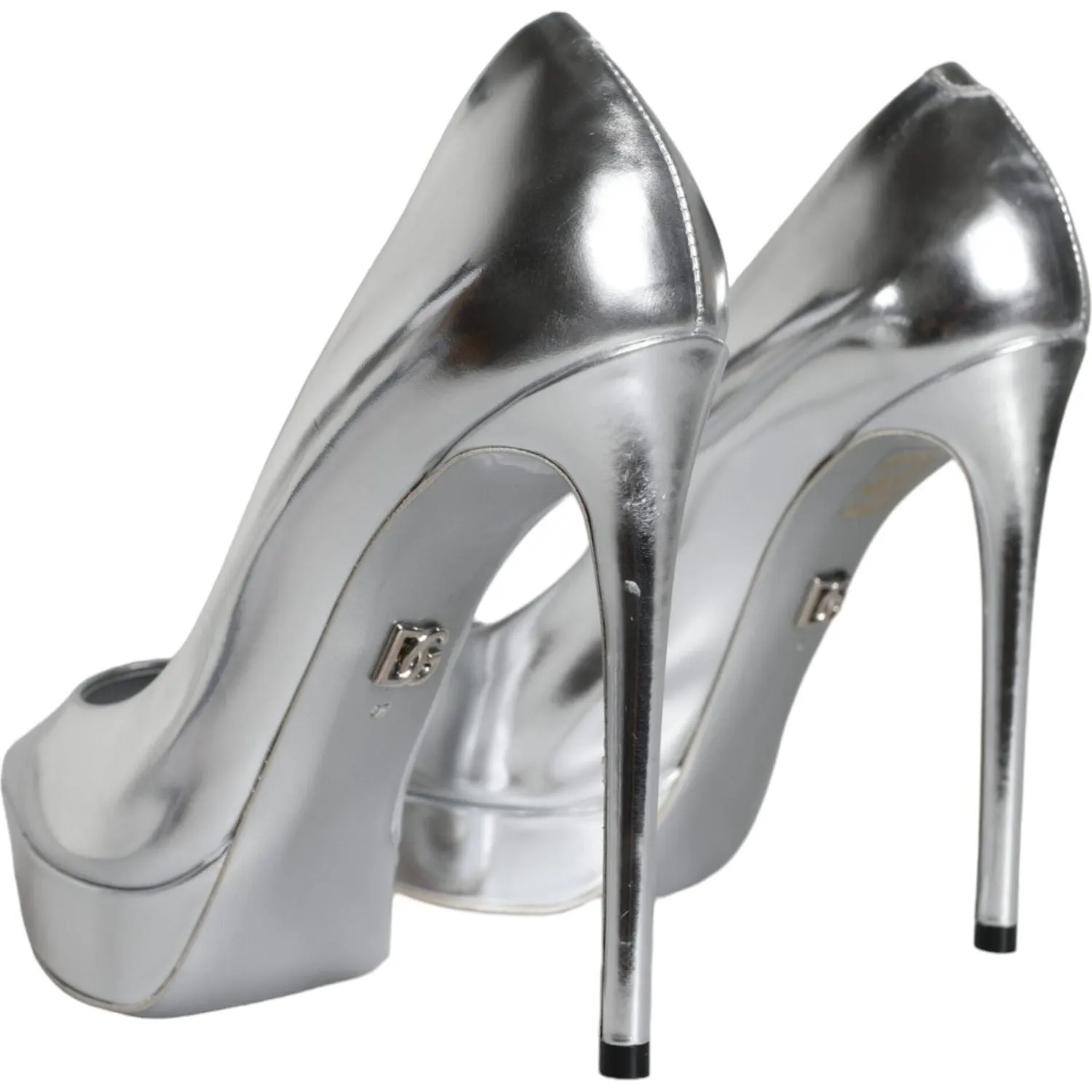 Dolce & Gabbana Silver Leather Platform Heels Pumps Shoes