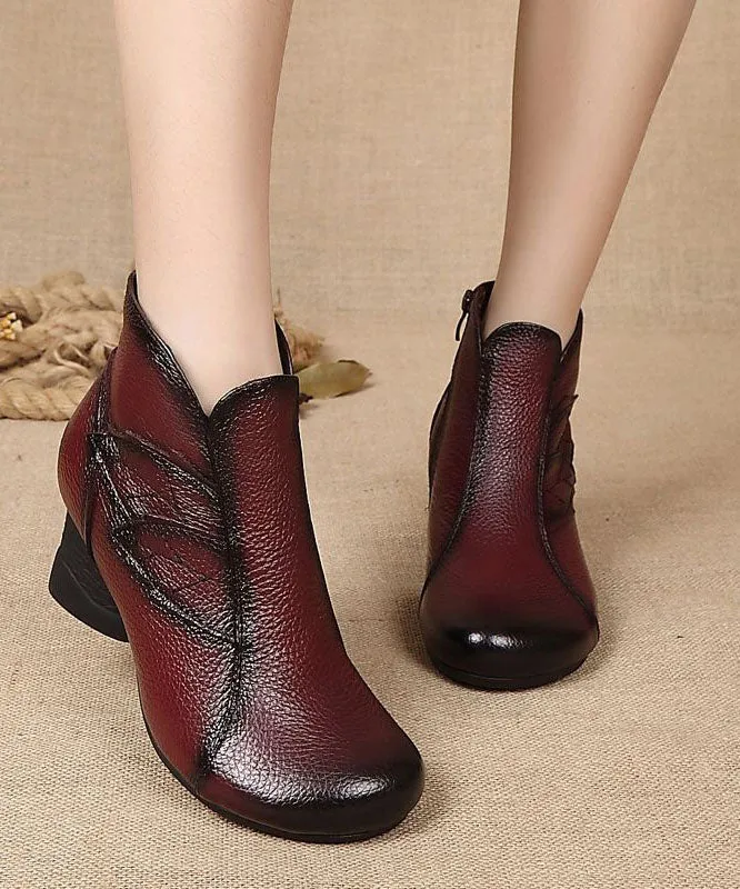 Fashion Splicing Chunky Boots Black Cowhide  Leather LY0237