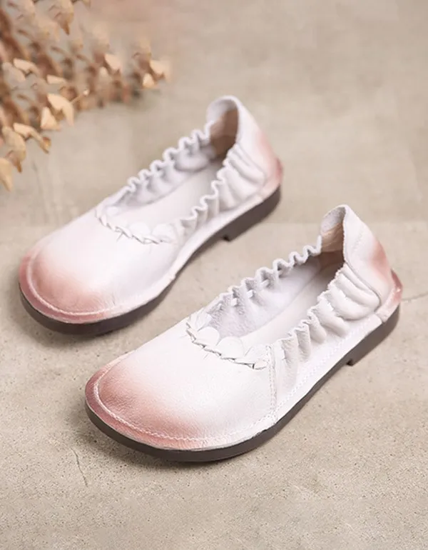 Handmade Pleated Leather Retro Flat Shoes