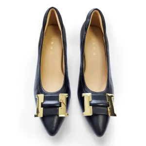 Harper Signature lambskin pumps with gold buckle