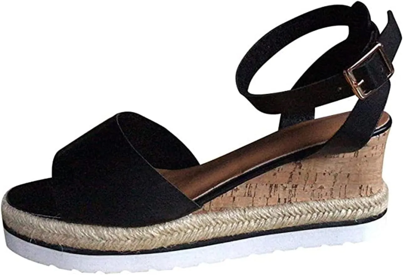 Ladmiple Wedge Sandals for Women Dressy 2023 Comfy Slip-On Sandal Summer Casual Beach Shoe Open Toe Ankle Strap Platform