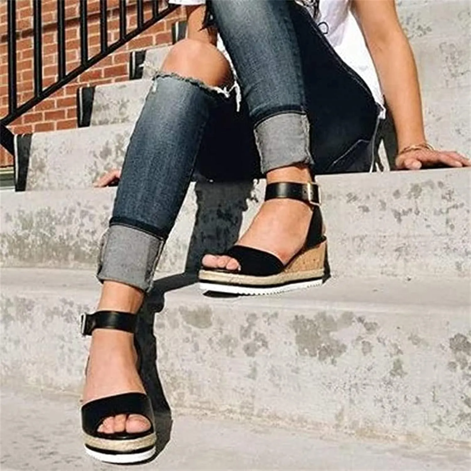 Ladmiple Wedge Sandals for Women Dressy 2023 Comfy Slip-On Sandal Summer Casual Beach Shoe Open Toe Ankle Strap Platform
