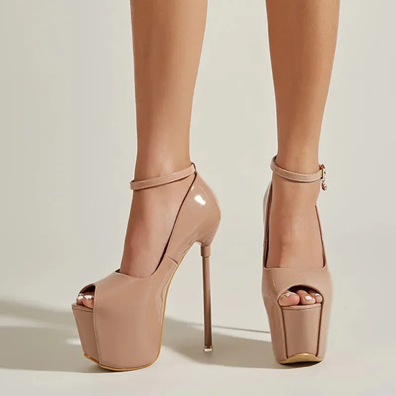 Liyke Size 35-41 Sexy Peep Toe Extreme High Heels Women Party Wedding Banquet Stiletto Shoes Fashion Buckle Strap Platform Pumps