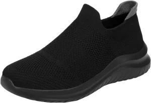 Men's Running Tennis Shoes Breathable Walking Shoes Slip on Sport Athletic Casual Mesh Trainer (Black, 11.5)