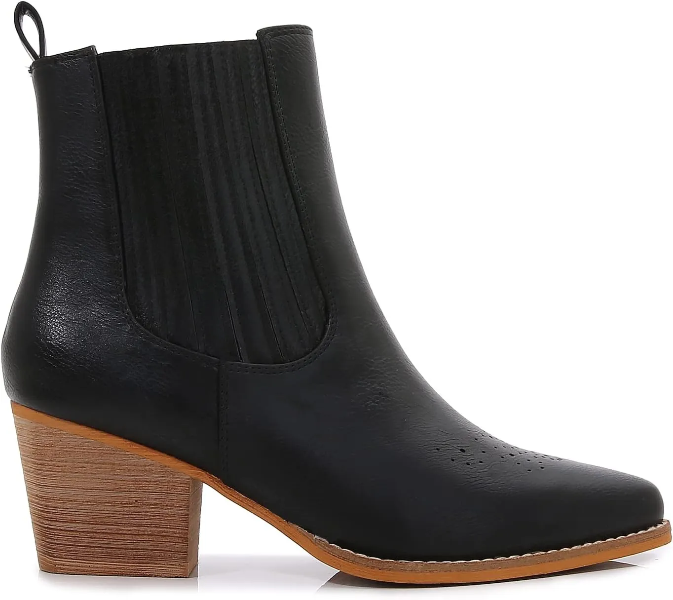 mm Women PU Leather Stacked Heel Ankle Chelsea Boots