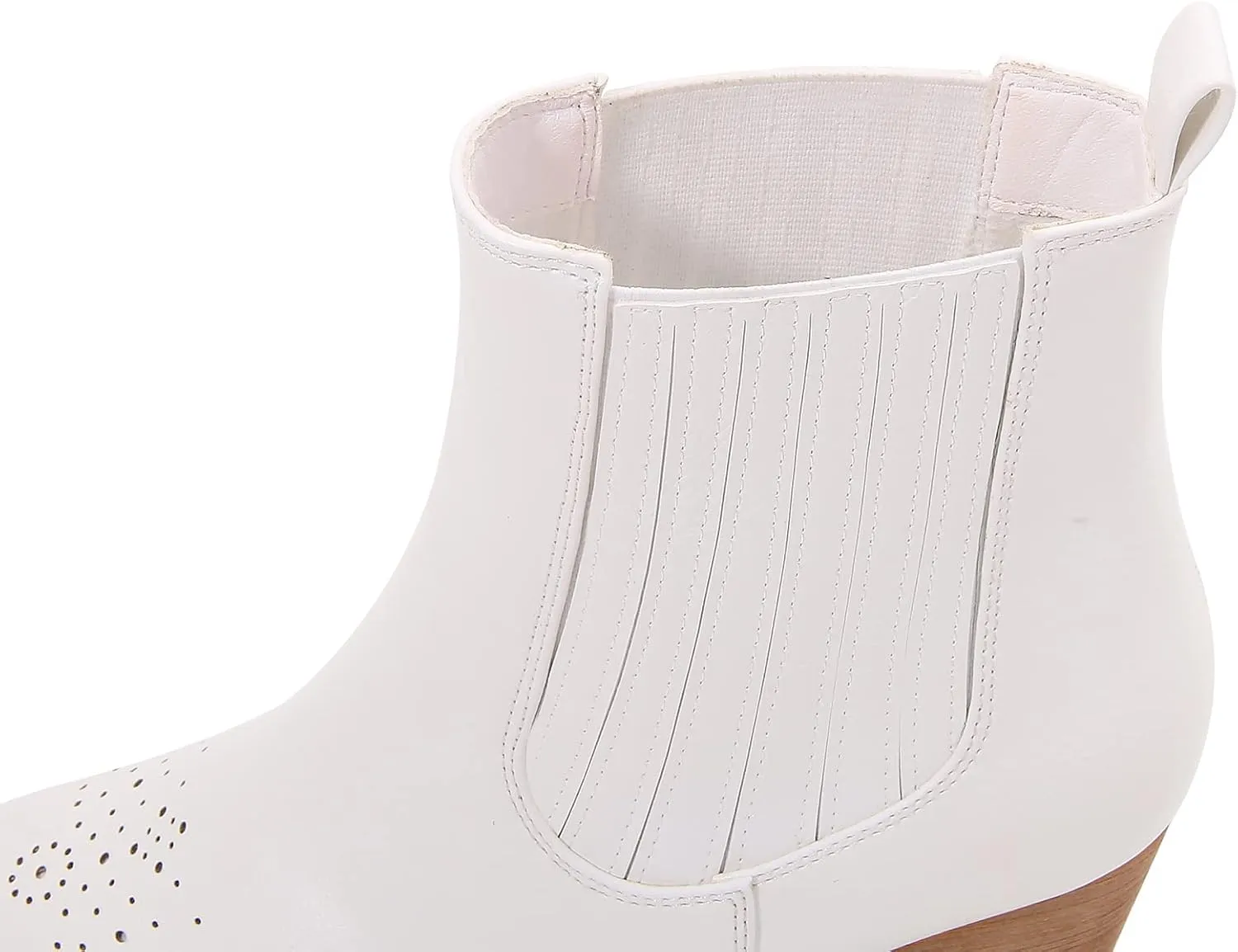 mm Women PU Leather Stacked Heel Ankle Chelsea Boots