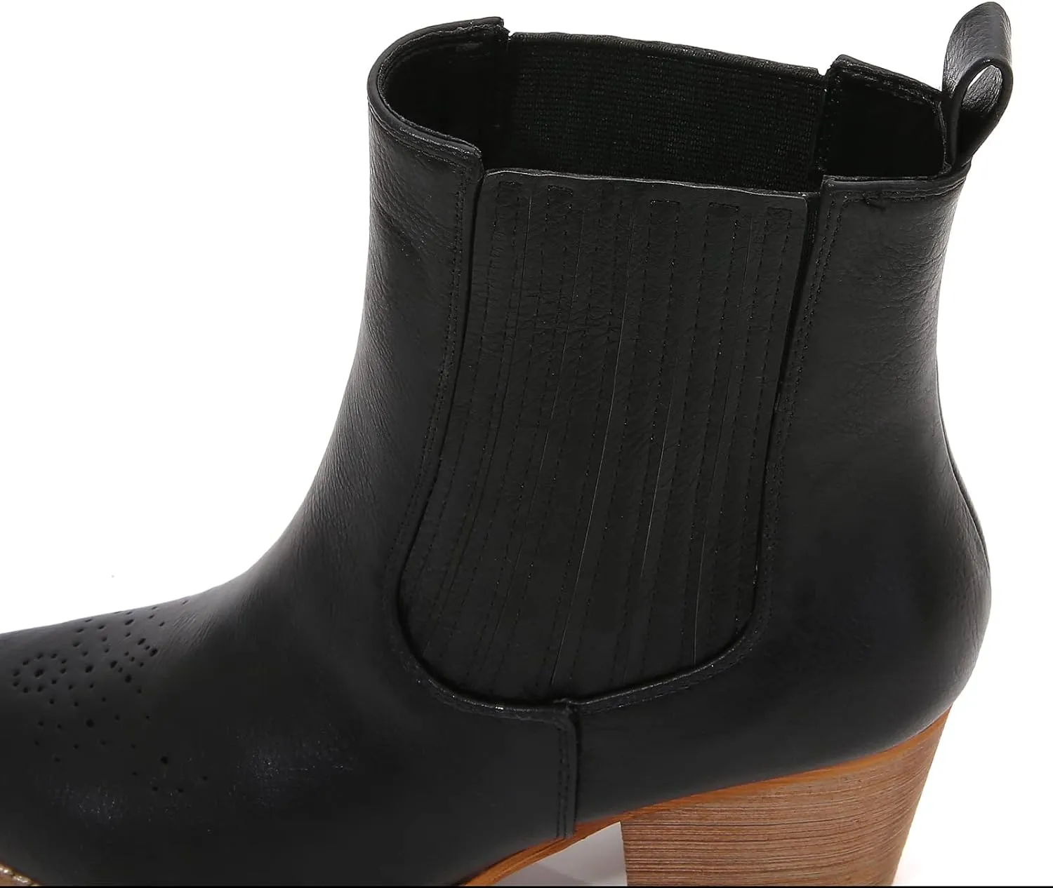 mm Women PU Leather Stacked Heel Ankle Chelsea Boots