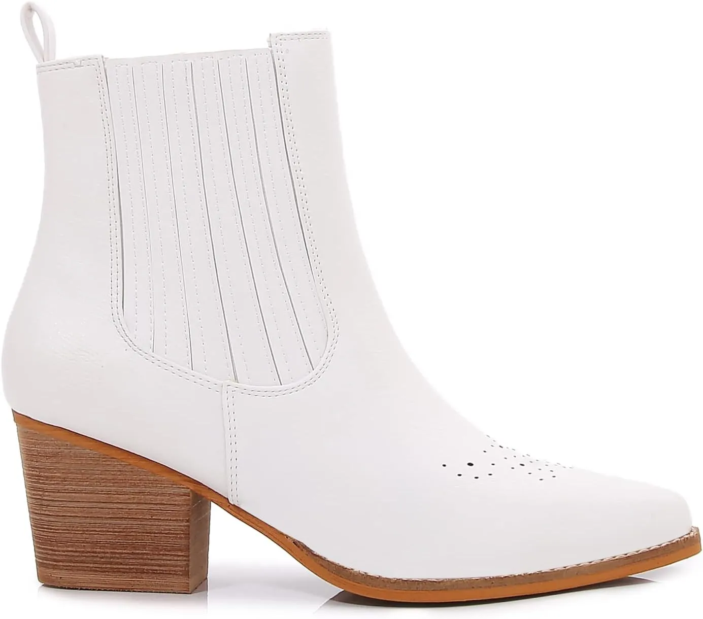 mm Women PU Leather Stacked Heel Ankle Chelsea Boots