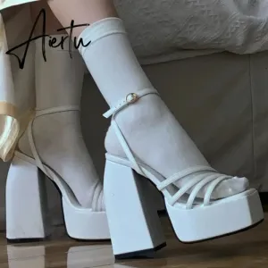 RIBETRINI Sexy Platform Open Toe Thick High Heels women's Sandals Banquet Fashion Elegant Brand Luxury women's Shoes Size 43