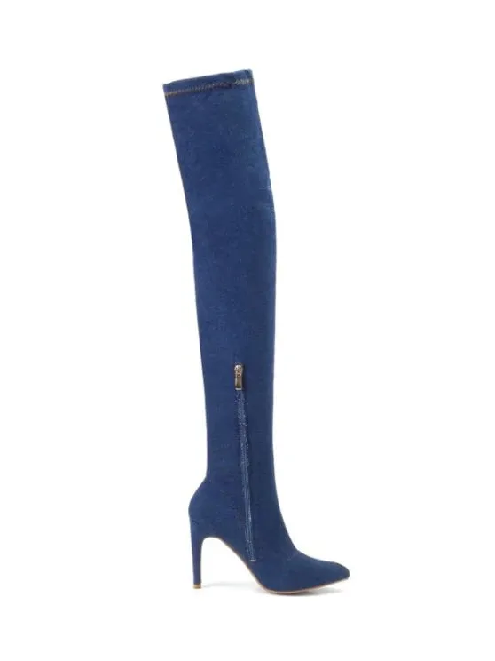 Trendy Stiletto Denim Over The Knee Boots