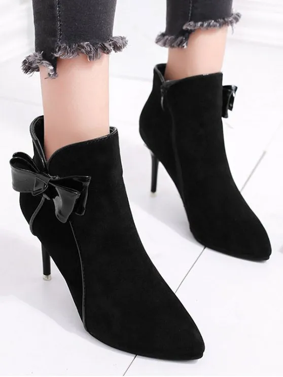 Trendy Stiletto Heel Bow Ankle Boots