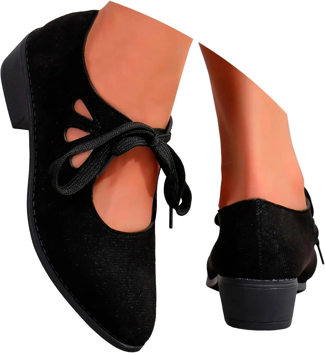 Winter Boots Women Heel Dressy Heel Loafers For Women 2024 Boots Casual Vintage Cut Out Lace Up Chunky Heel Boots
