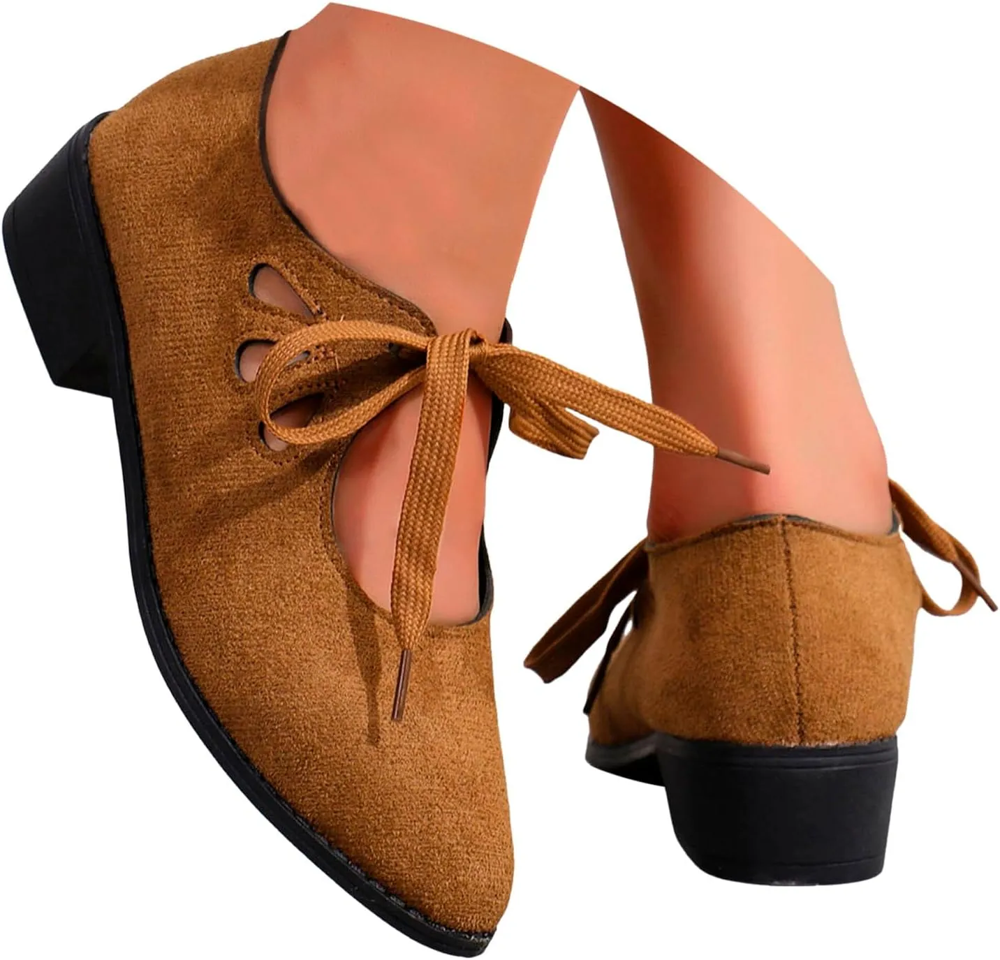 Winter Boots Women Heel Dressy Heel Loafers For Women 2024 Boots Casual Vintage Cut Out Lace Up Chunky Heel Boots