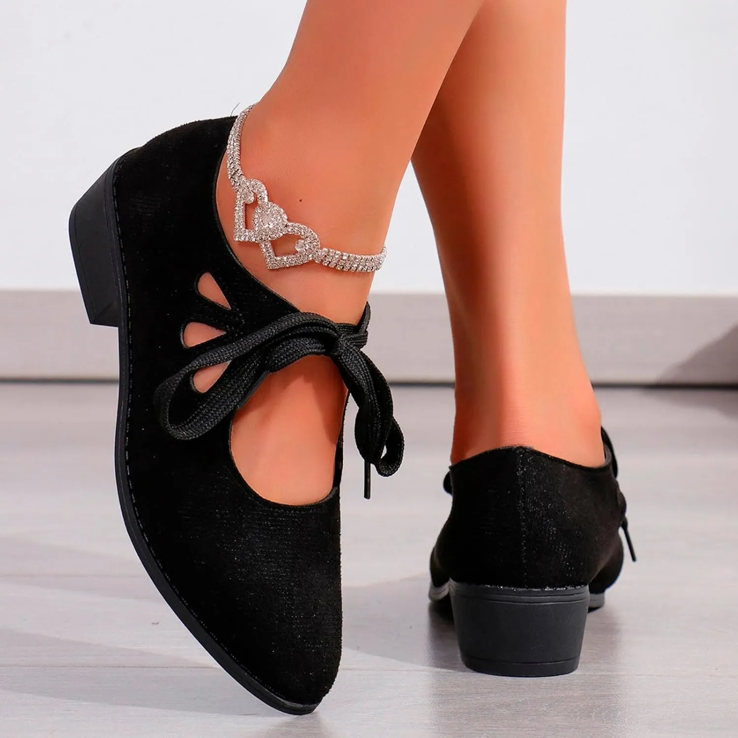 Winter Boots Women Heel Dressy Heel Loafers For Women 2024 Boots Casual Vintage Cut Out Lace Up Chunky Heel Boots