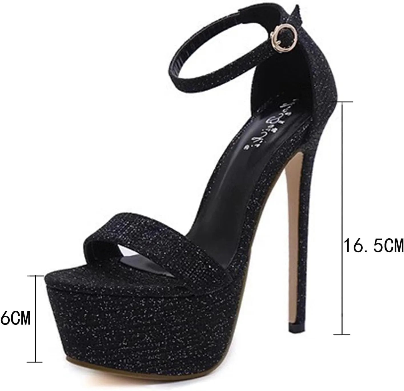 Women's Glitter Sparkle Platform High Heels, Open Toe Platform Stiletto High Heel Ankle Strap Pointed Toe Prom Shoes 16.5 CM