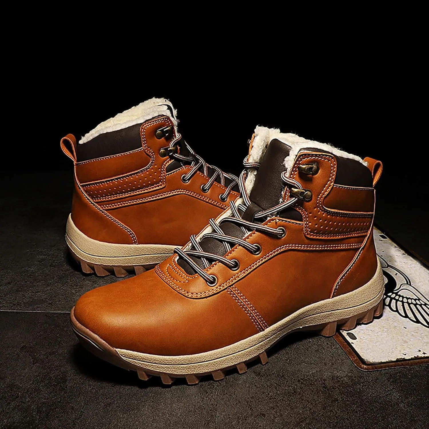 Womens Mens Hiking Boots, Waterproof Snow Boots Work Insulated Fur Boots Winter Work Boots for Men Womens Work Boots