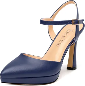 Womens Platform High Heels Pointed Toe Ankle Strap Buckle Stiletto High Heel Pumps Party Evening Dress Shoes 4 Inch