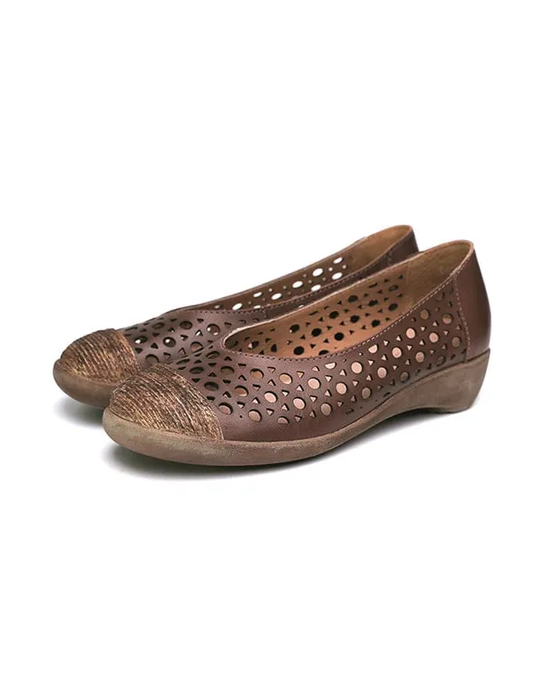 Women's Thick-heel Hollow Handmade Retro Flats